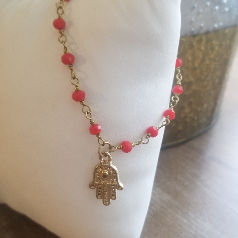 Red Crystal Hamsa Bracelet